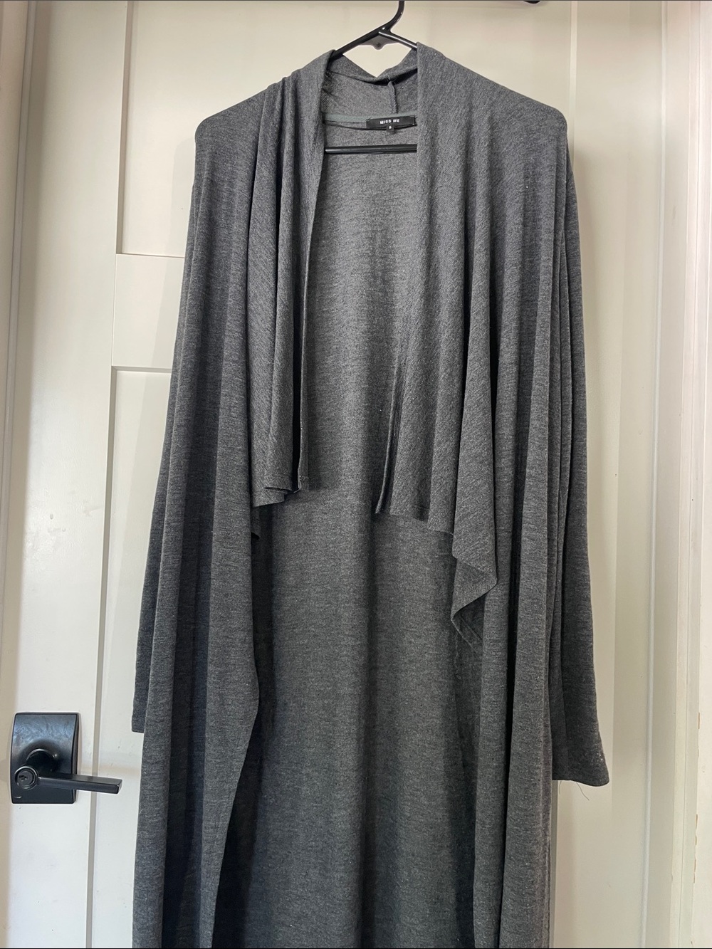 Miss Me Gray Open-Front Draped Cardigan